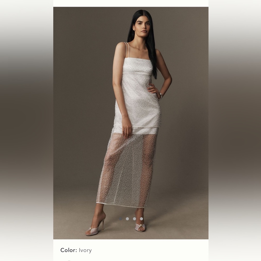 BHLDN Sleeveless Pearl-Embellished Sheer Skirt Maxi Dress